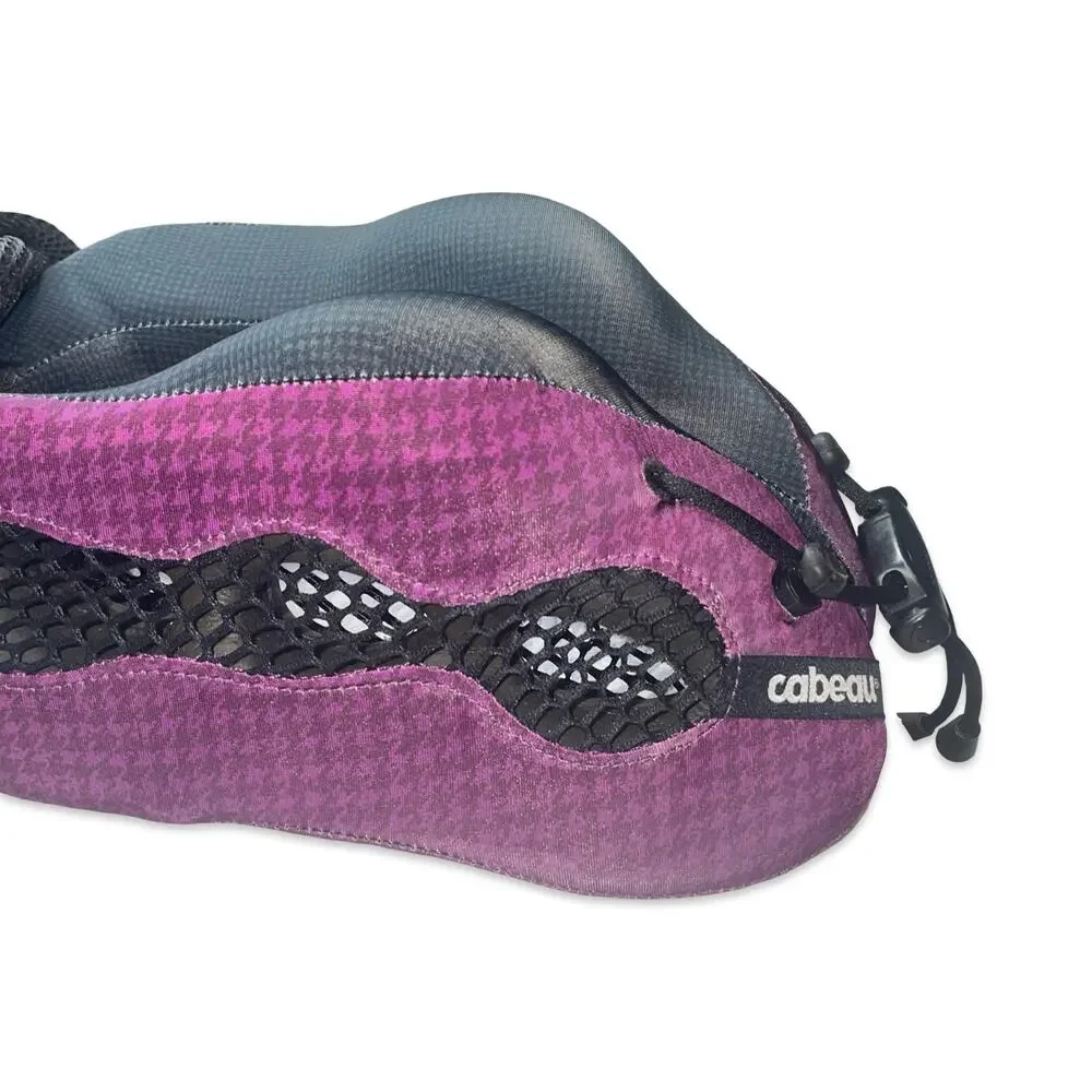 Cabeau Evolution Cool Travel Neck Pillow Purple Houndstooth Case Headphones